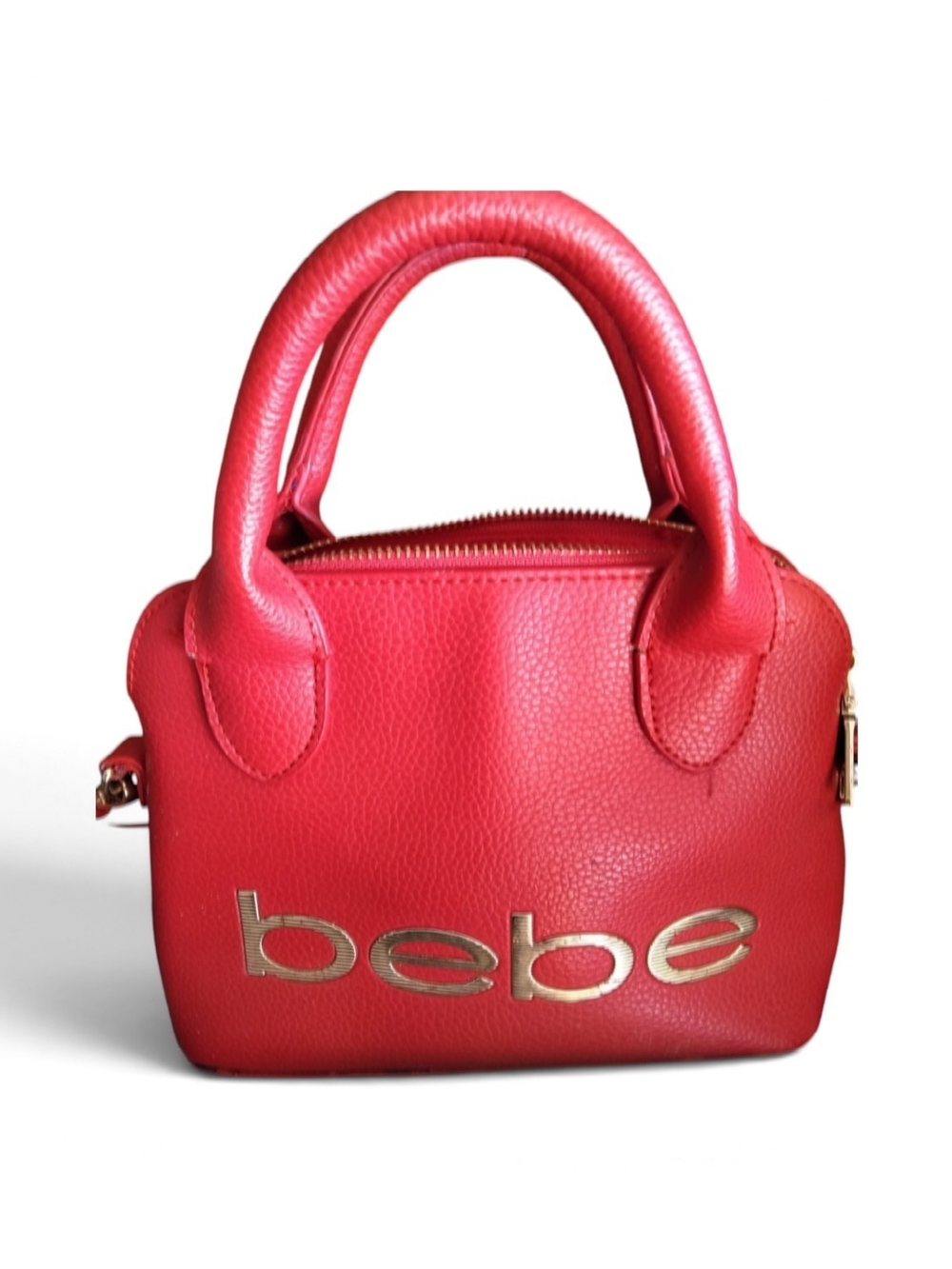 bebe Red Pebbled Leather Top-Handle Mini Bag Crossbody with Gold Logo Nwot